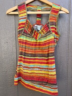 Y2K American Rag Multicolor Striped Scoop Tank - Red, Yellow, Aqua size S